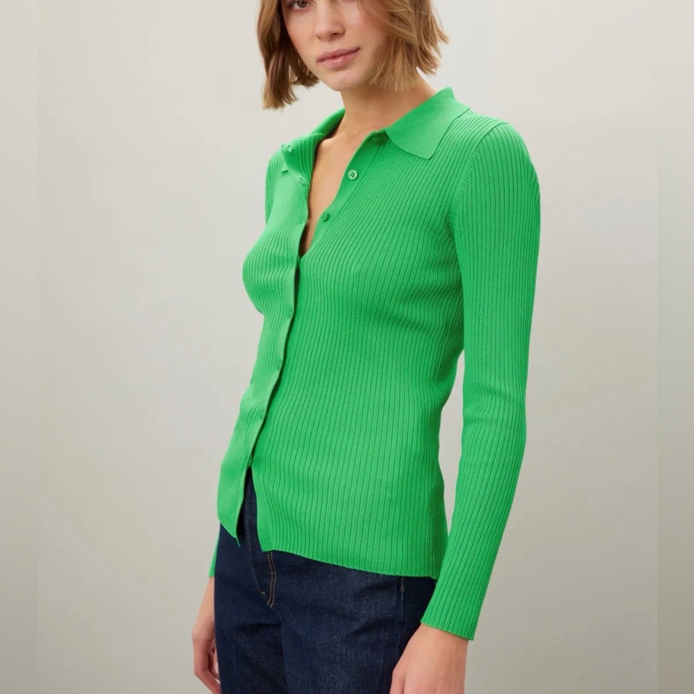 Ralph Lauren Bright Green Ribbed Button-Up Cardigan